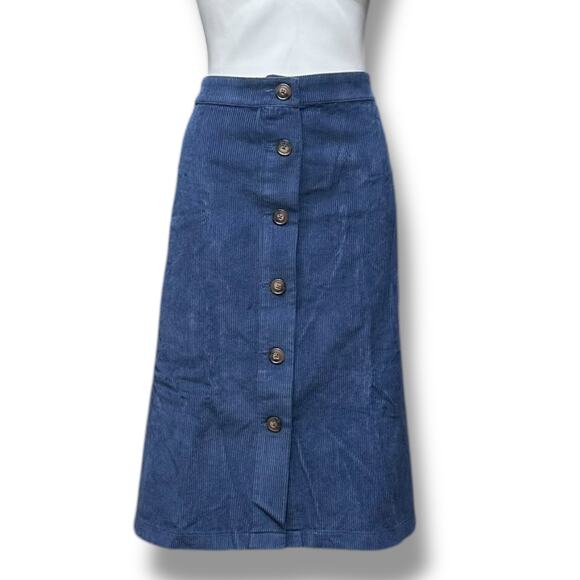 The Vermont Country Store Skirt Midi Wide  Wale Corduroy Button Front 3XL Blue - Picture 1 of 16